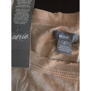 Aerie Women Large Peach Shipwrecked Embroidered Distressed Raw Edge T-Shirt NWT